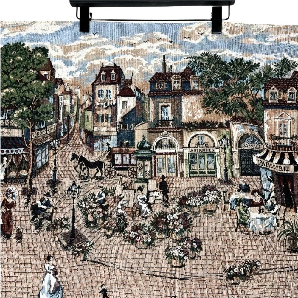 Vintage Woven Parisian Street Scene Tapestry Wall Hanging Cafe Patisserie 34x27